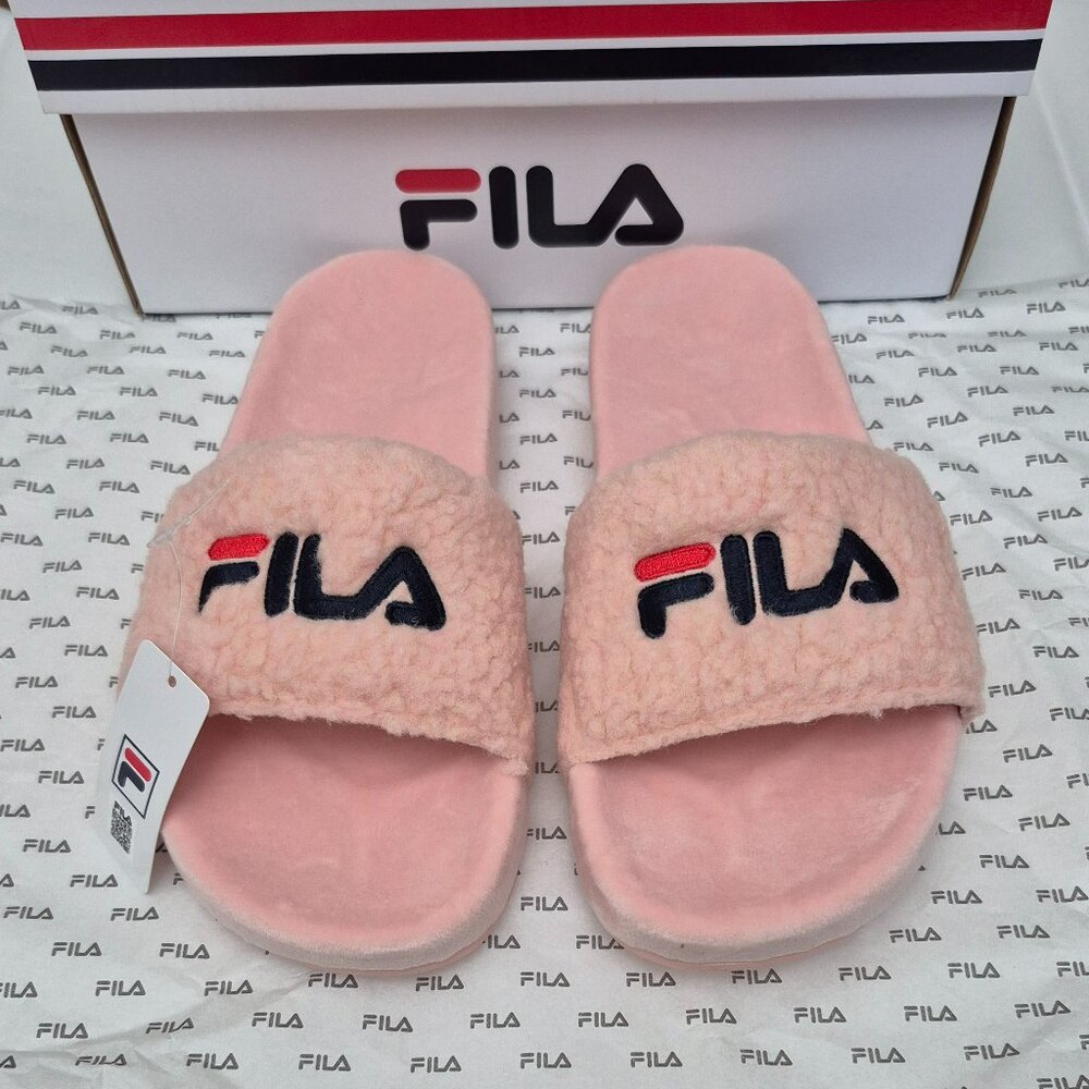 Fila Women's Fuzzy Drifter Slide Sandal PINK - Navy - Red Size 8/ 9 New - Picture 2 of 7
